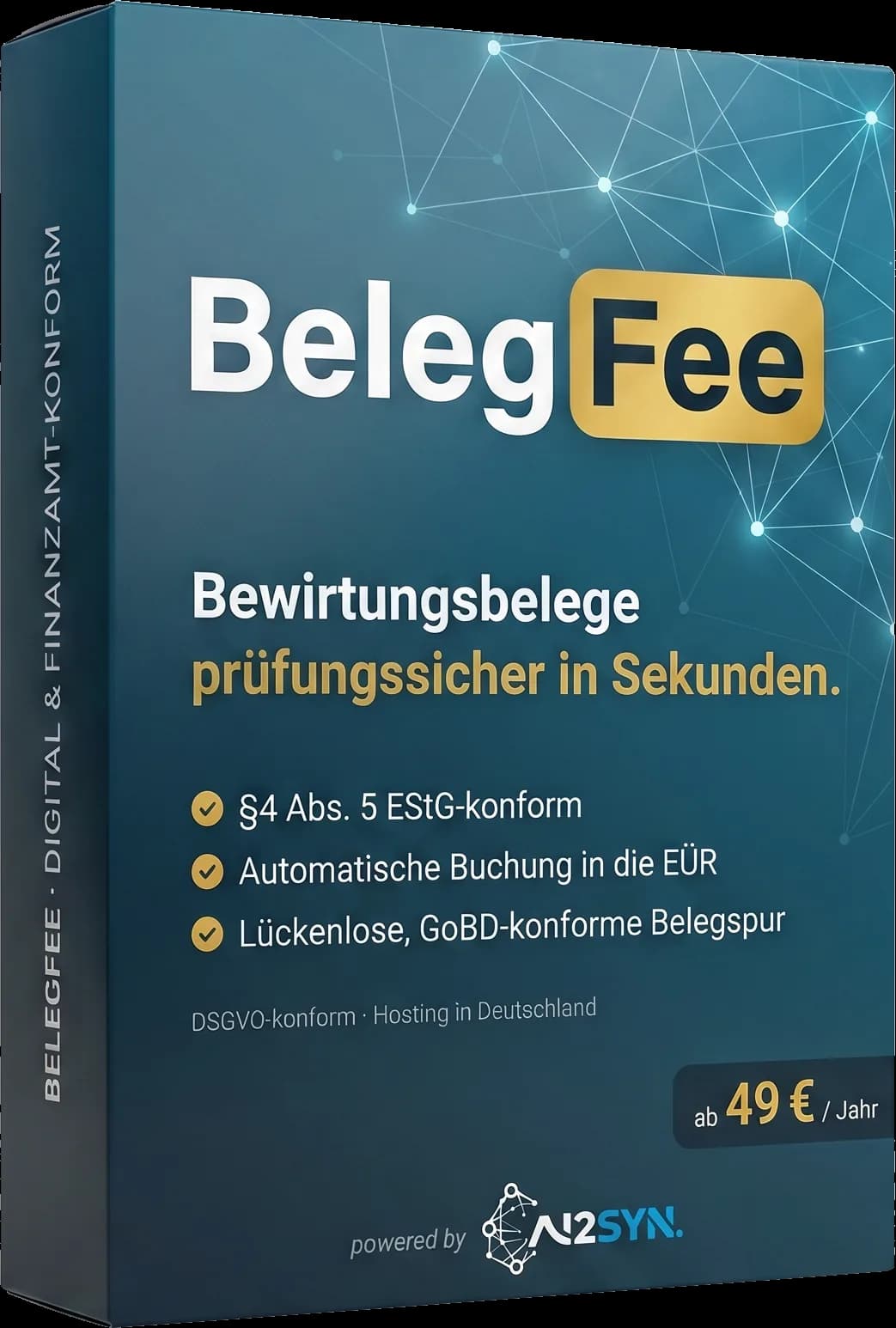 BelegFee Produktverpackung — Bewirtungsbelege prüfungssicher, ab 49 Euro im Jahr